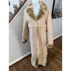 NWT Brandon Thomas Vintage Beige Long Leather Suede Jacket Shearling Coat M